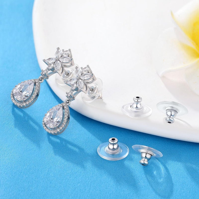 Moconar 12mm Earring Backs Replacement, Transparency Bullet Shape Locking Earring Backs for Heavy/Droopy Ears, Earrings Lifters Backers for Studs, White Gold Color - Image 2